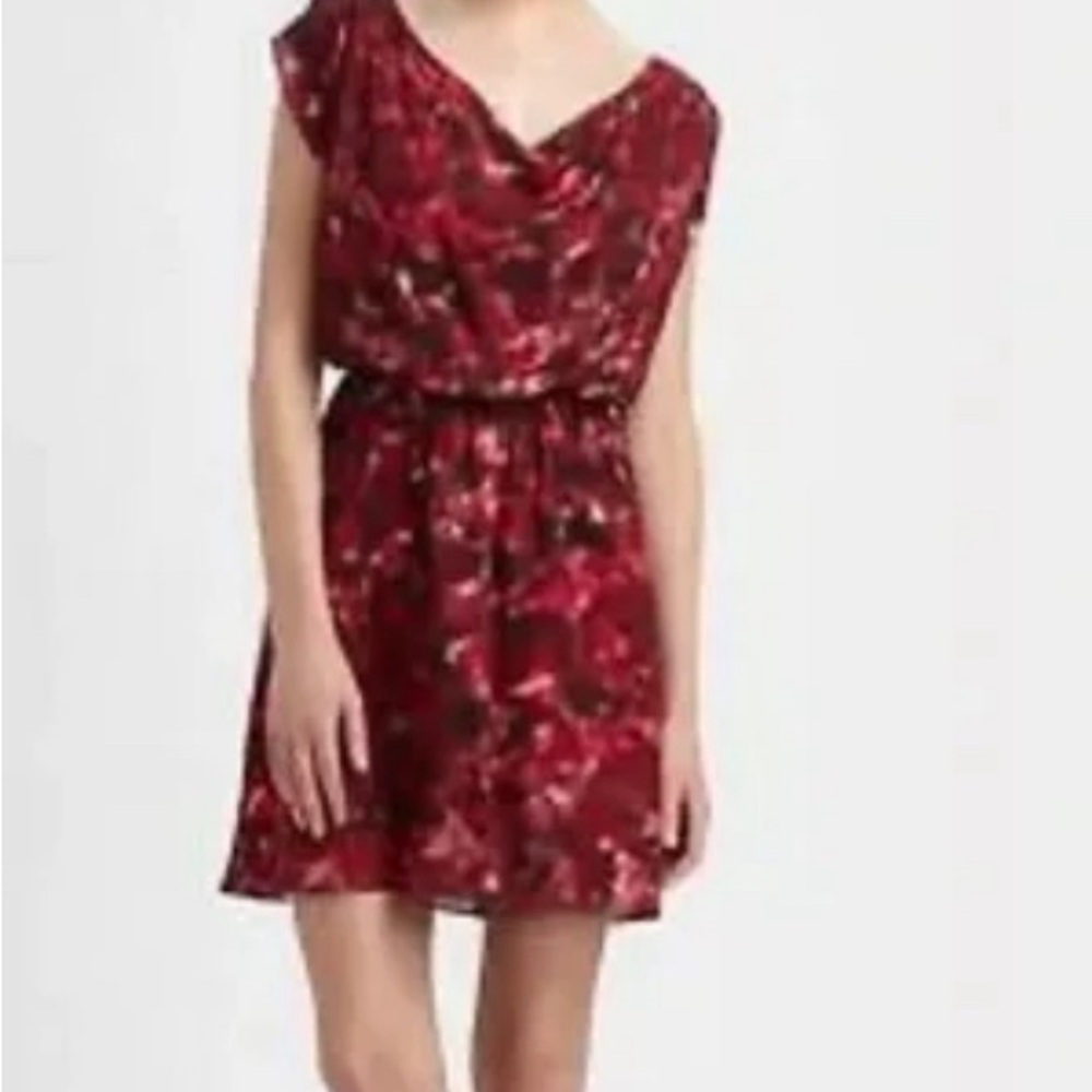 ALICE + OLIVIA  Red Watercolor Silk Mini Dress
